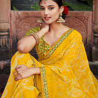 Laxmipati Chiffon Yellow Floral Printed Saree