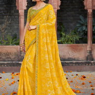 Laxmipati Chiffon Yellow Floral Printed Saree