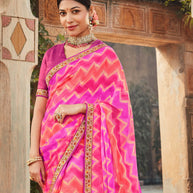 Laxmipati Chiffon Pink Chevron Printed Saree