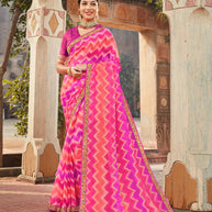 Laxmipati Chiffon Pink Chevron Printed Saree