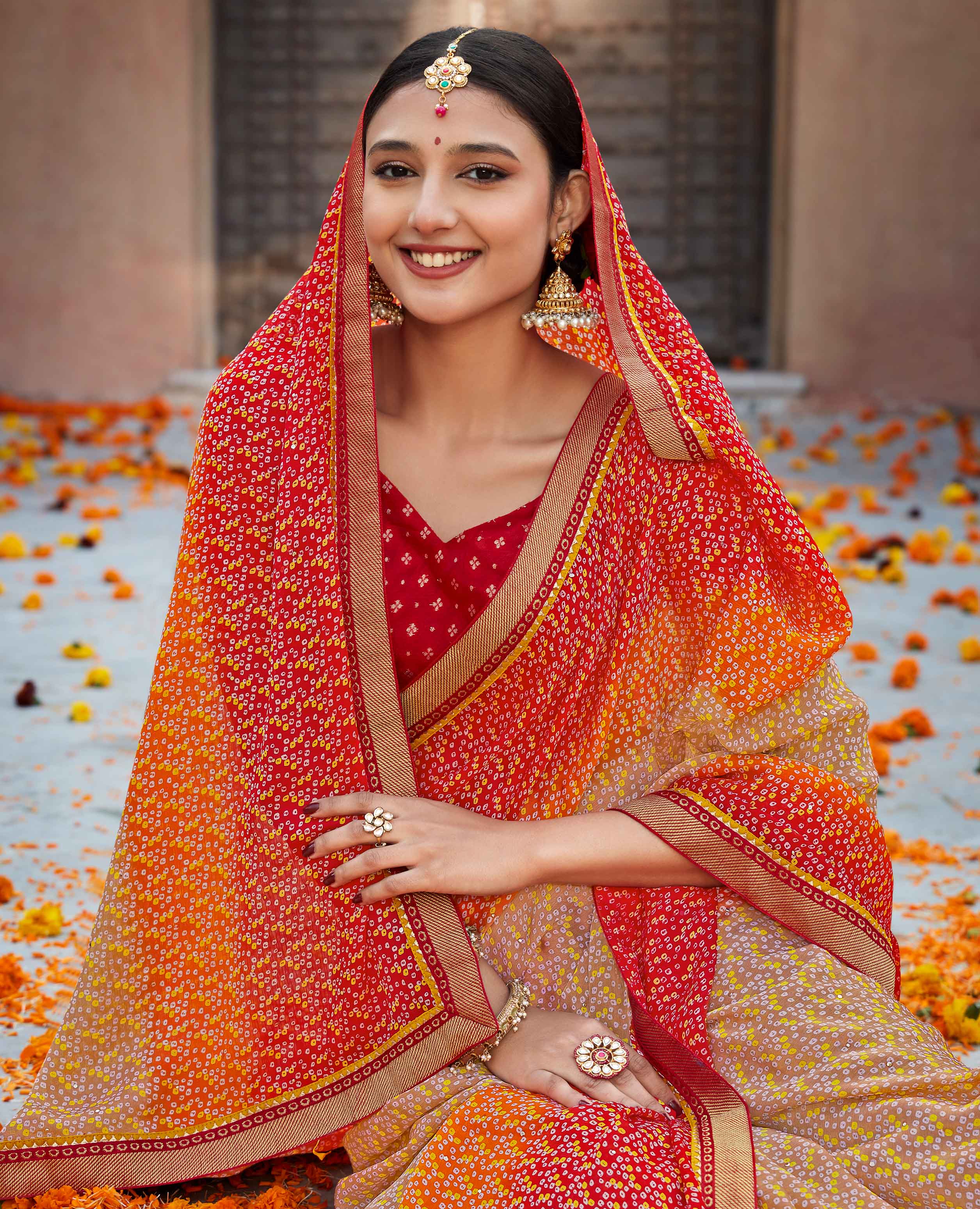 Laxmipati Chiffon Multicolor Bandhani Printed Saree