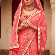 Laxmipati Chiffon Pink Floral Printed Saree