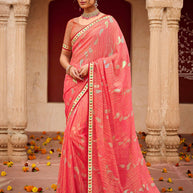 Laxmipati Chiffon Pink Floral Printed Saree