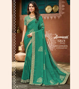 KIKOI 7971 Silk Chiffon Dusty Green Saree