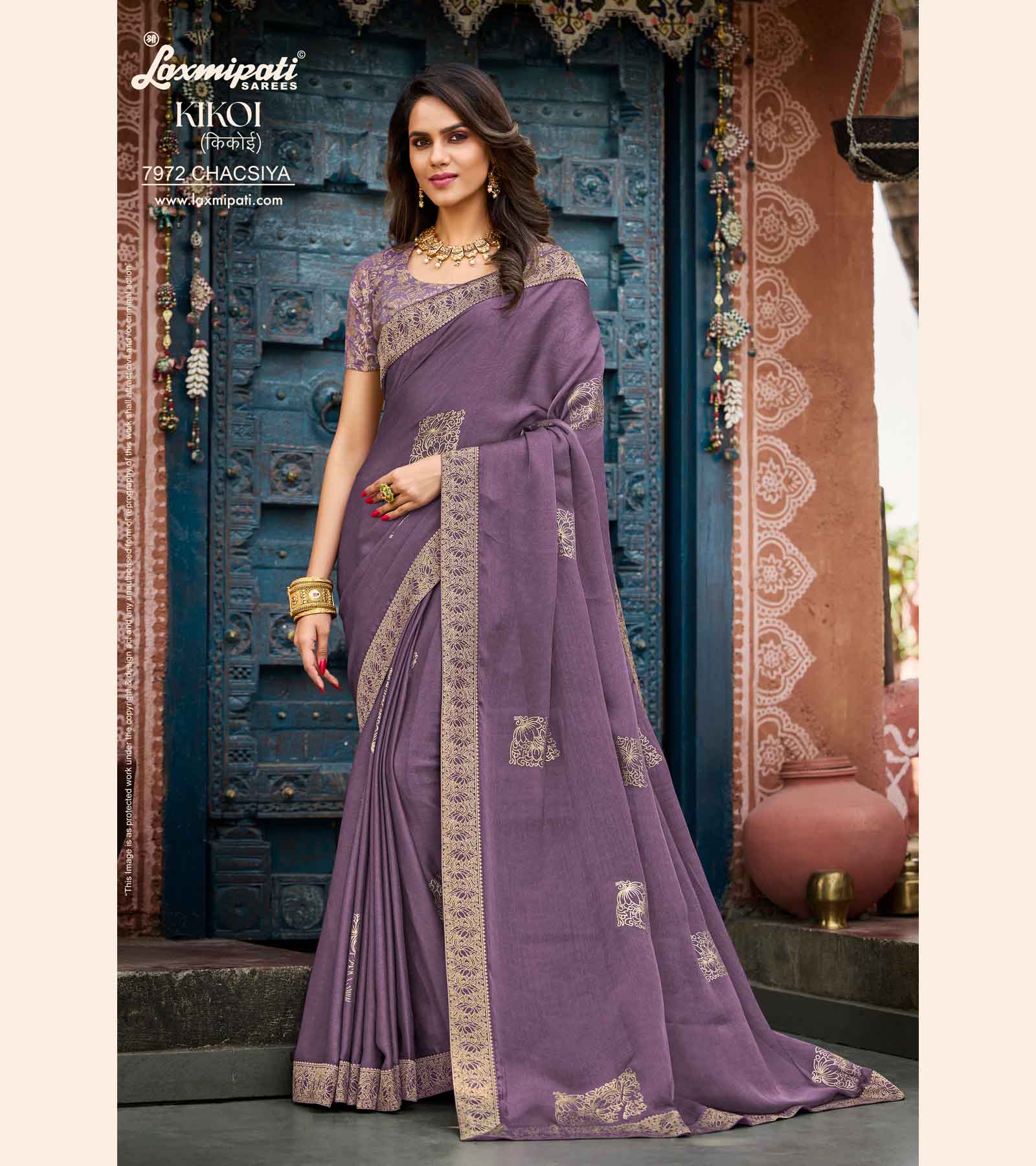 KIKOI 7972 Silk Chiffon Wine Saree