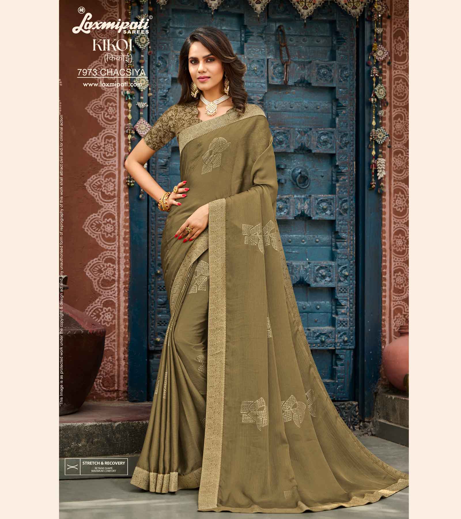 KIKOI 7973 Silk Chiffon Olive Saree