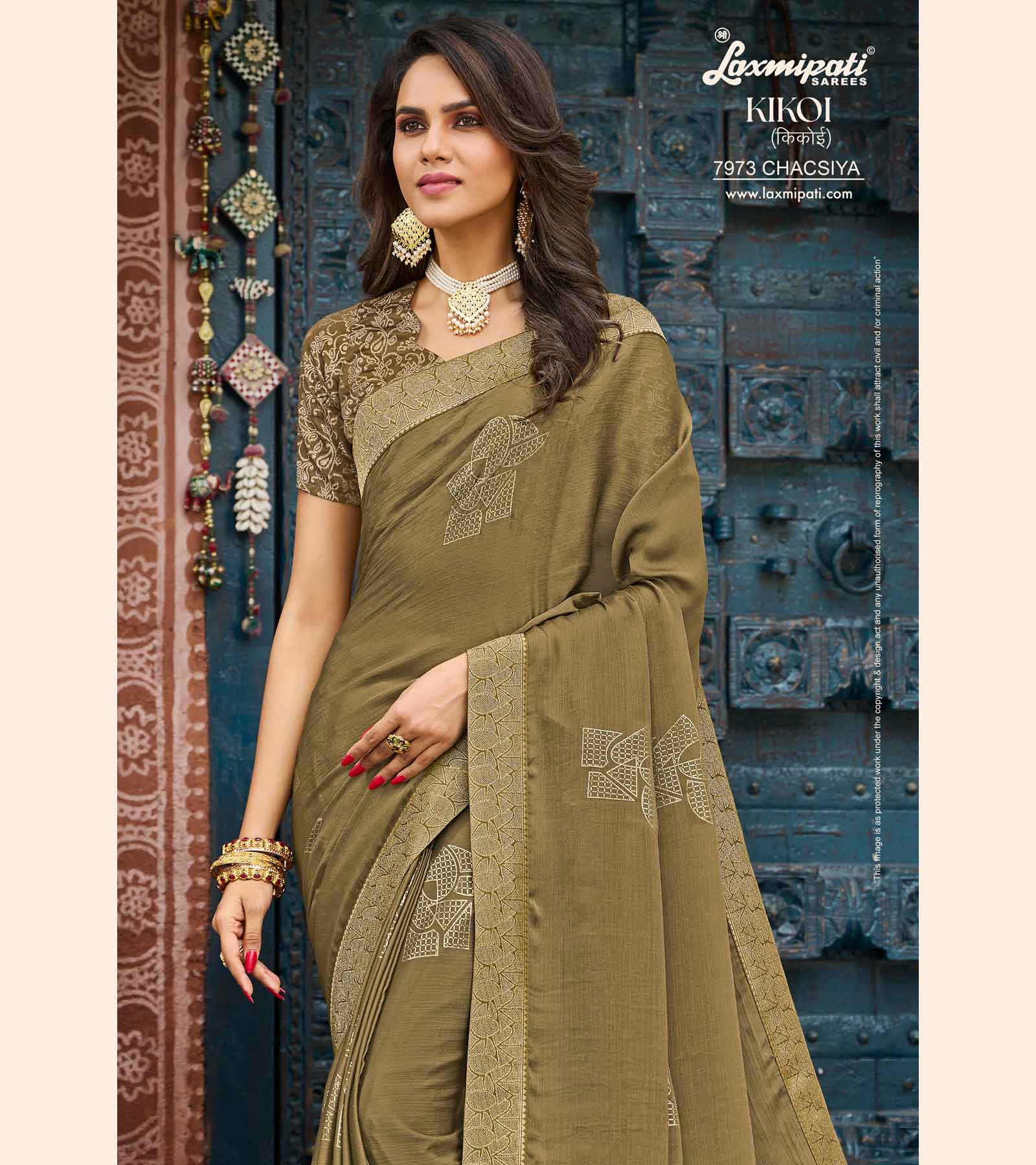 KIKOI 7973 Silk Chiffon Olive Saree