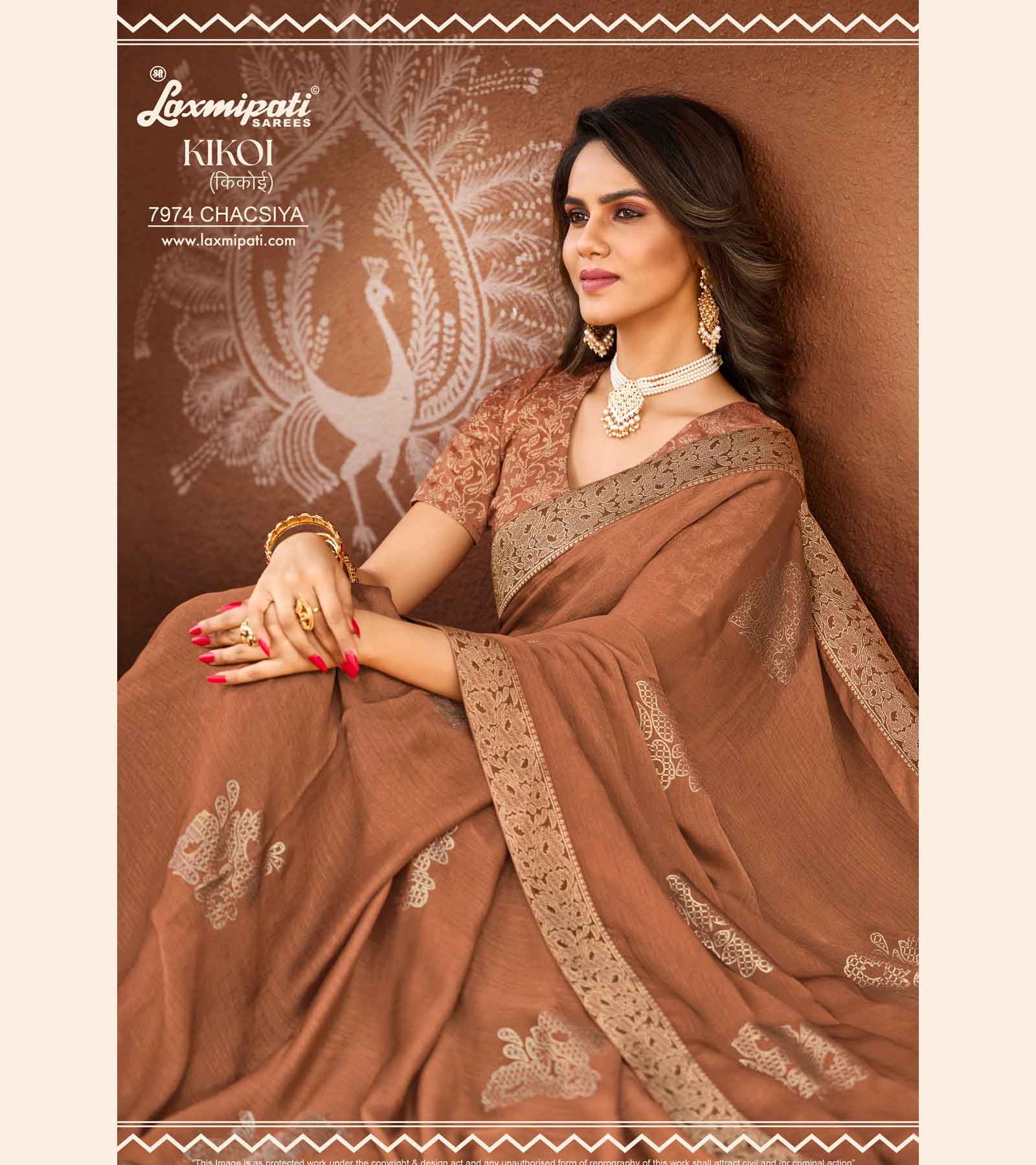 KIKOI 7974 Silk Chiffon Mustard Saree