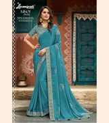 KIKOI 7975 Silk Chiffon Firozi Saree