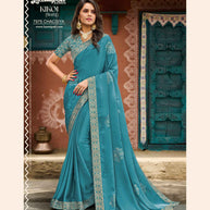 KIKOI 7975 Silk Chiffon Firozi Saree
