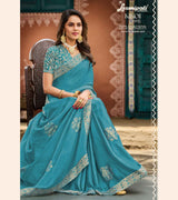 KIKOI 7975 Silk Chiffon Firozi Saree