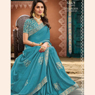 KIKOI 7975 Silk Chiffon Firozi Saree