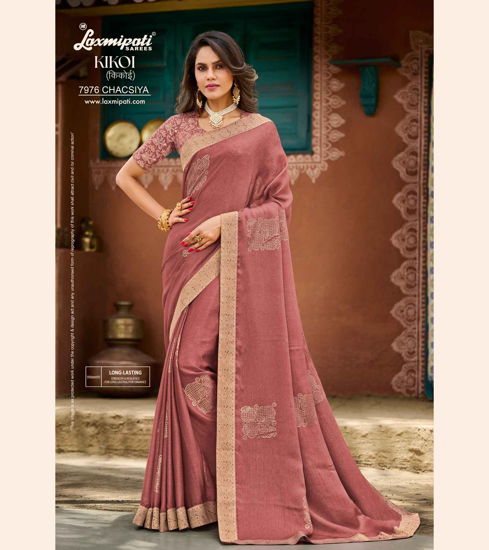 KIKOI 7976 Silk Chiffon Rust Saree