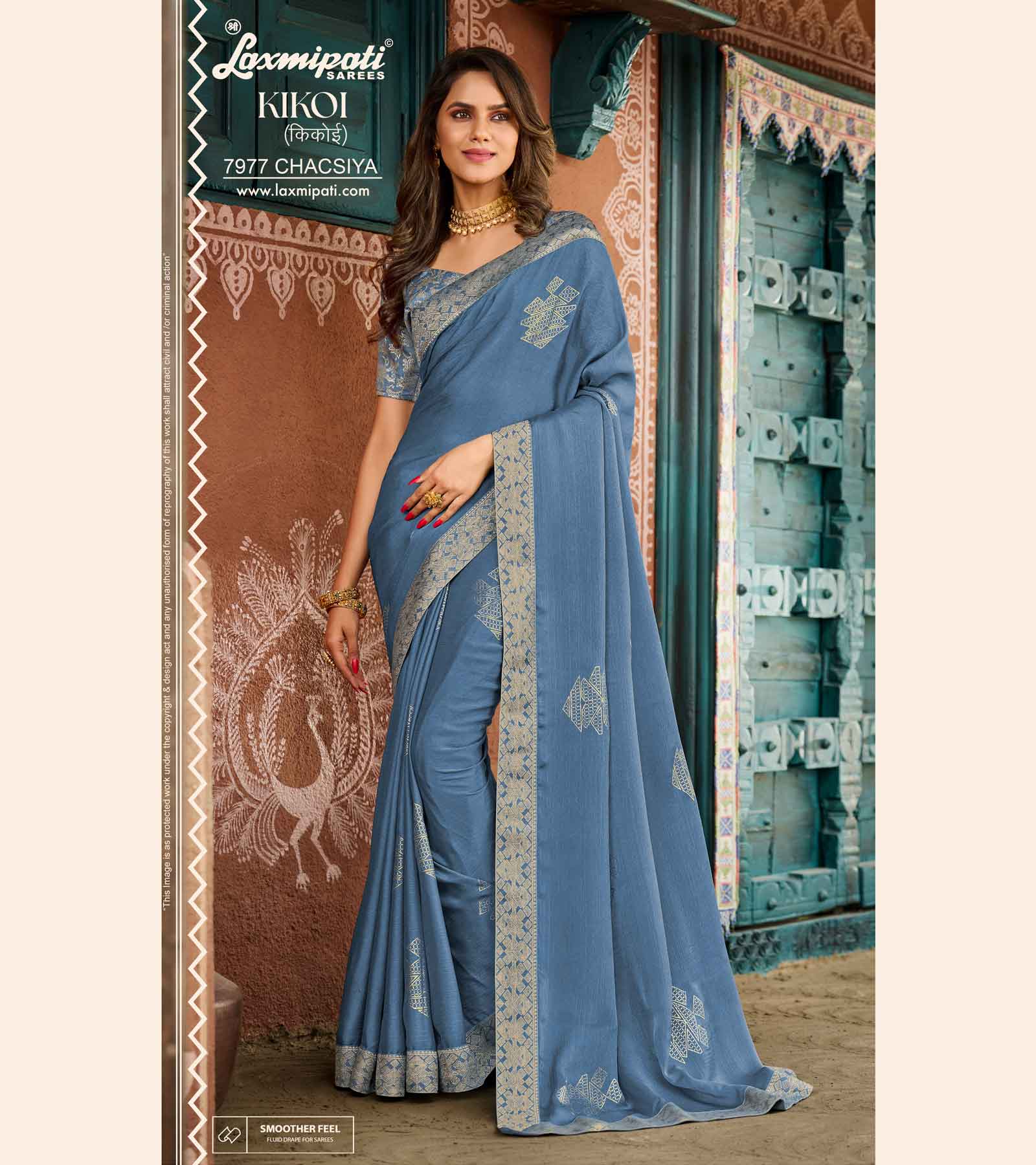 KIKOI 7977 Silk Chiffon Dark Grey Saree