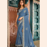 KIKOI 7977 Silk Chiffon Blue Saree