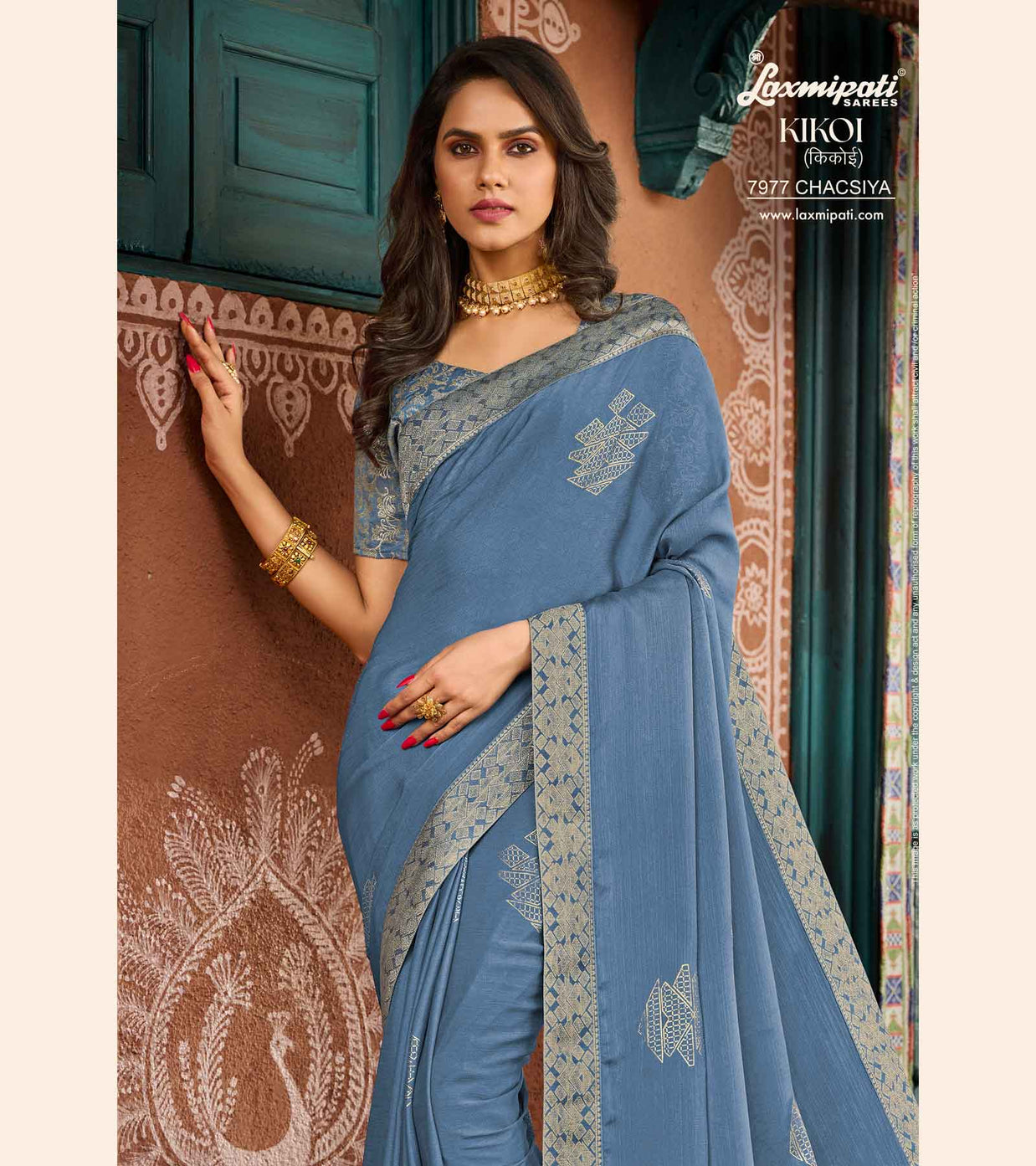 KIKOI 7977 Silk Chiffon Blue Saree