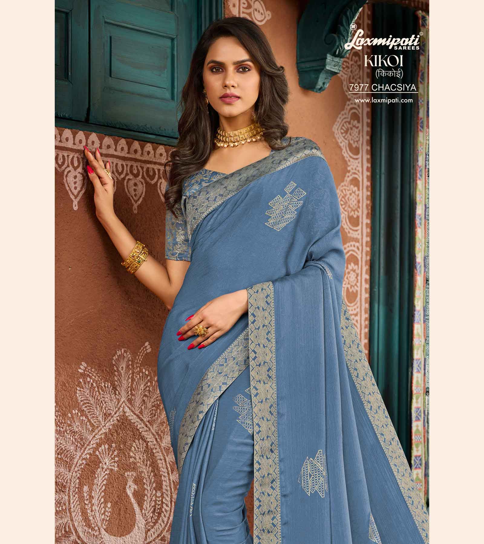KIKOI 7977 Silk Chiffon Dark Grey Saree