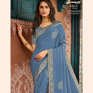 KIKOI 7977 Silk Chiffon Blue Saree