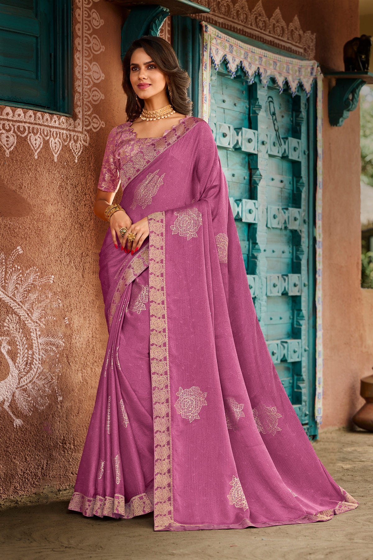 KIKOI 7978 Silk Chiffon Gajari Saree | Laxmipati