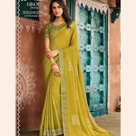 KIKOI 7979 Silk Chiffon Dusty Yellow Saree