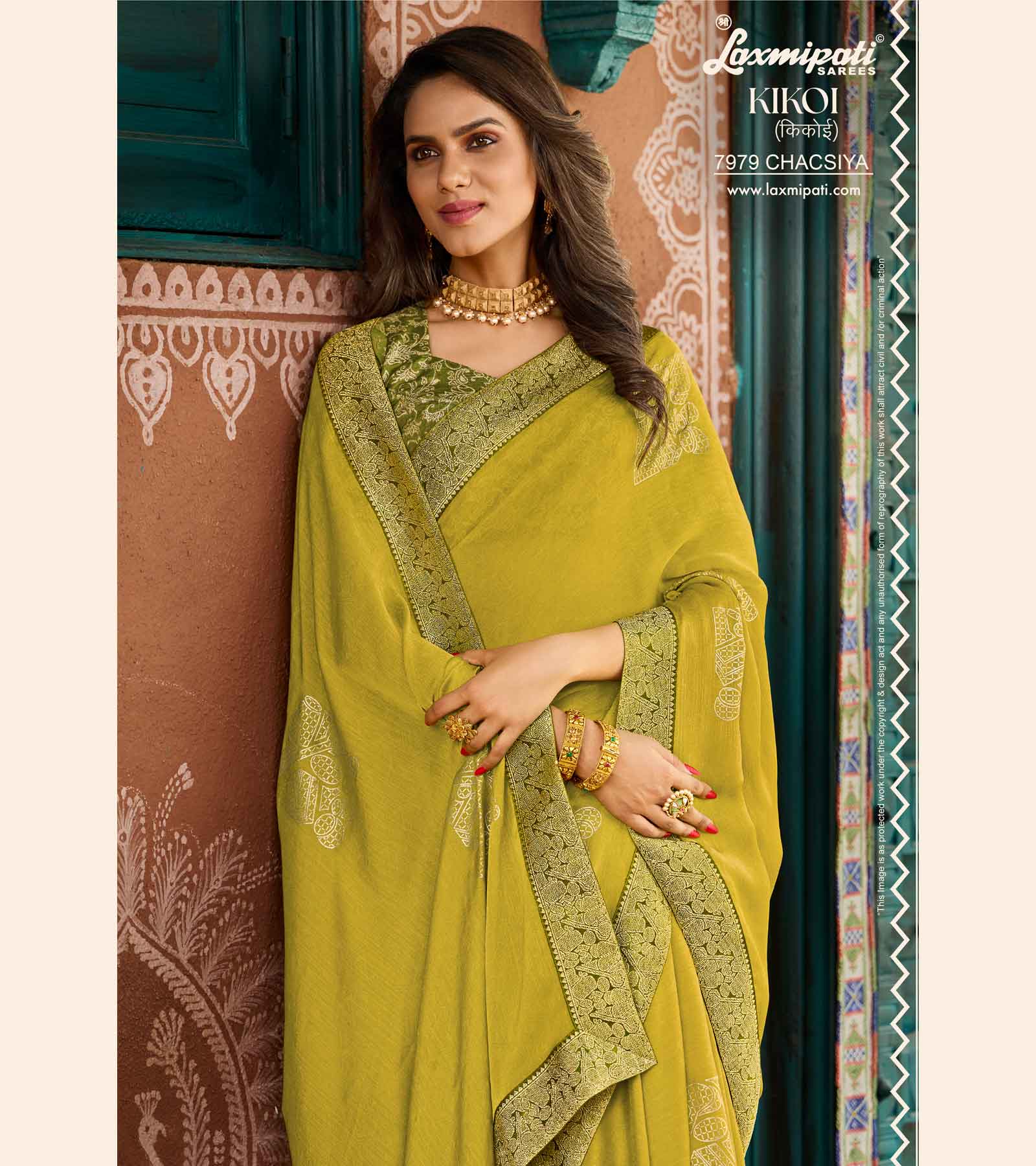 KIKOI 7979 Silk Chiffon Dusty Yellow Saree