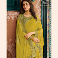 KIKOI 7979 Silk Chiffon Dusty Yellow Saree
