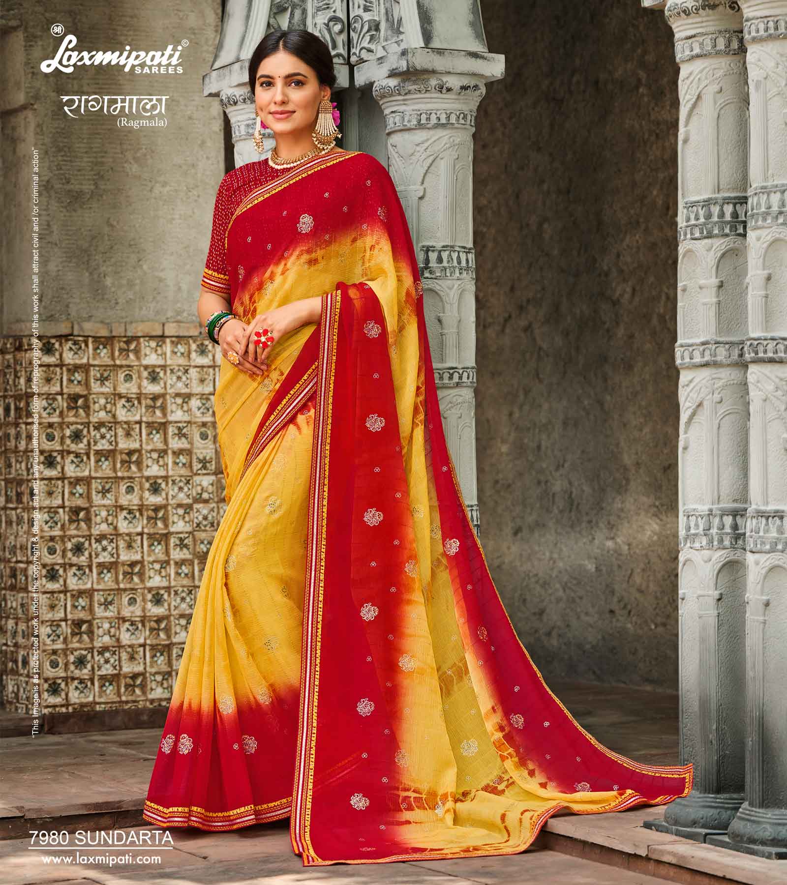 Laxmipati RAGMALA 7980 Chiffon Red & Gold Saree