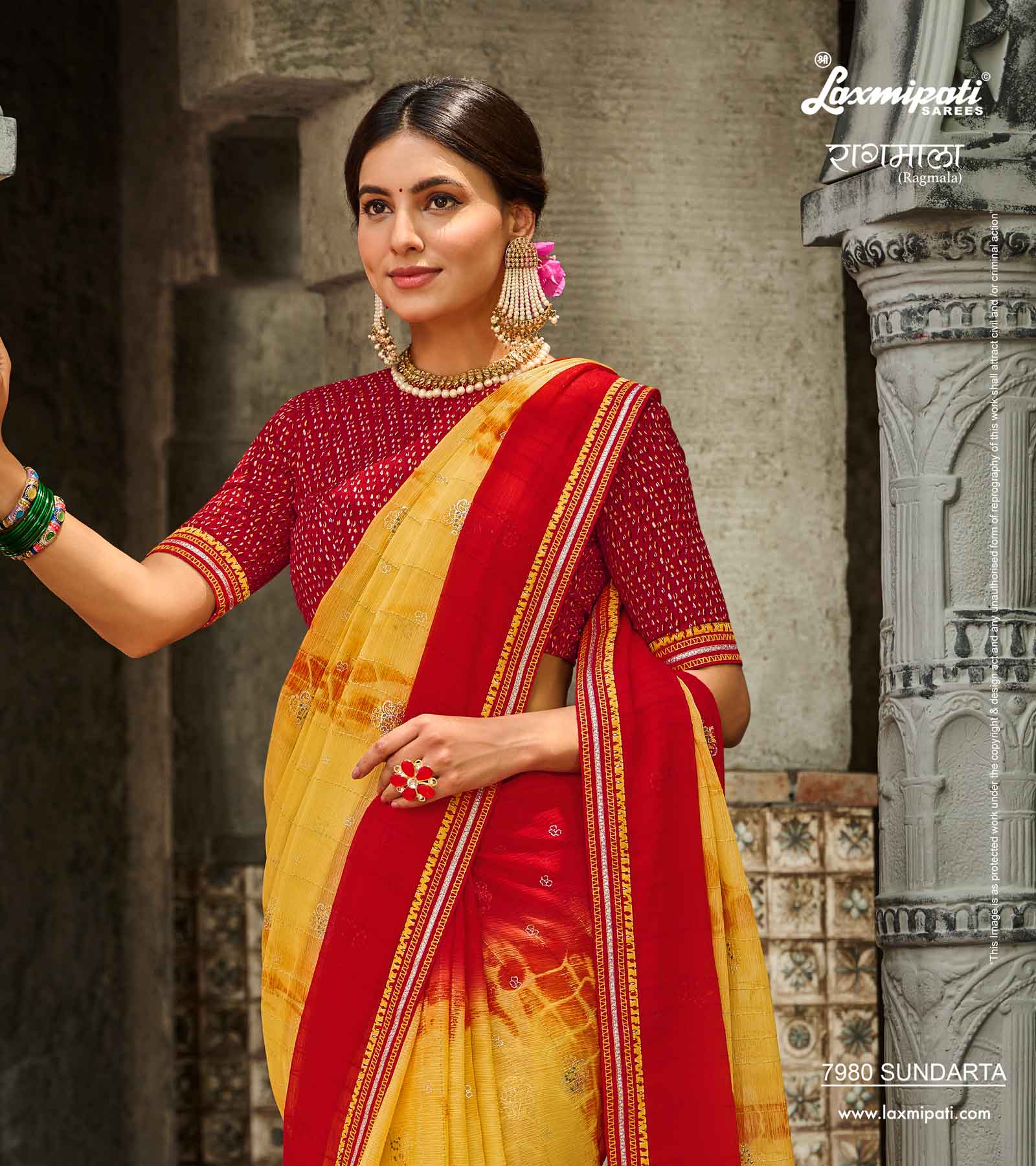 Laxmipati RAGMALA 7980 Chiffon Red & Gold Saree