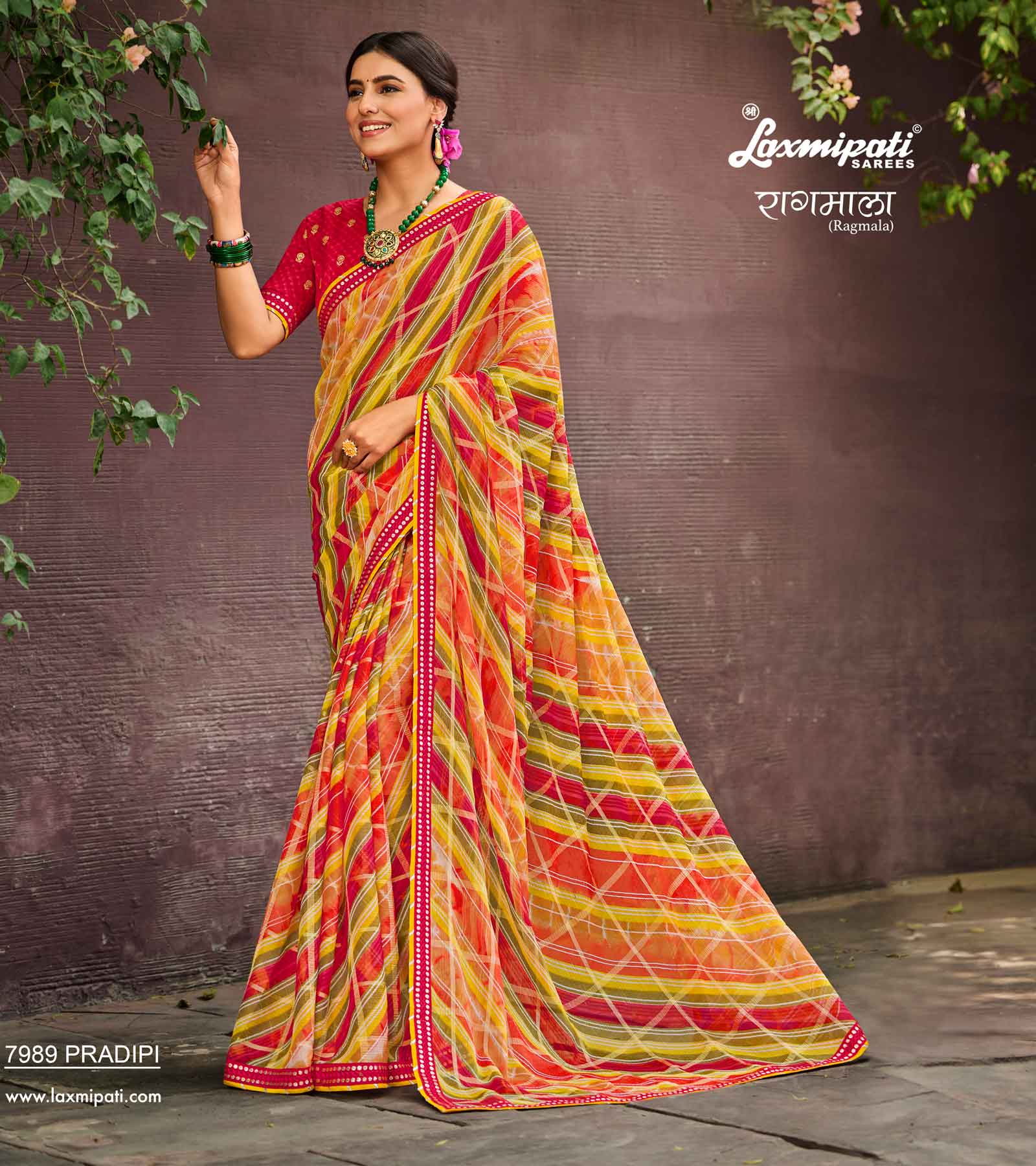 Laxmipati RAGMALA 7989 Chiffon Checks Multicolor Saree