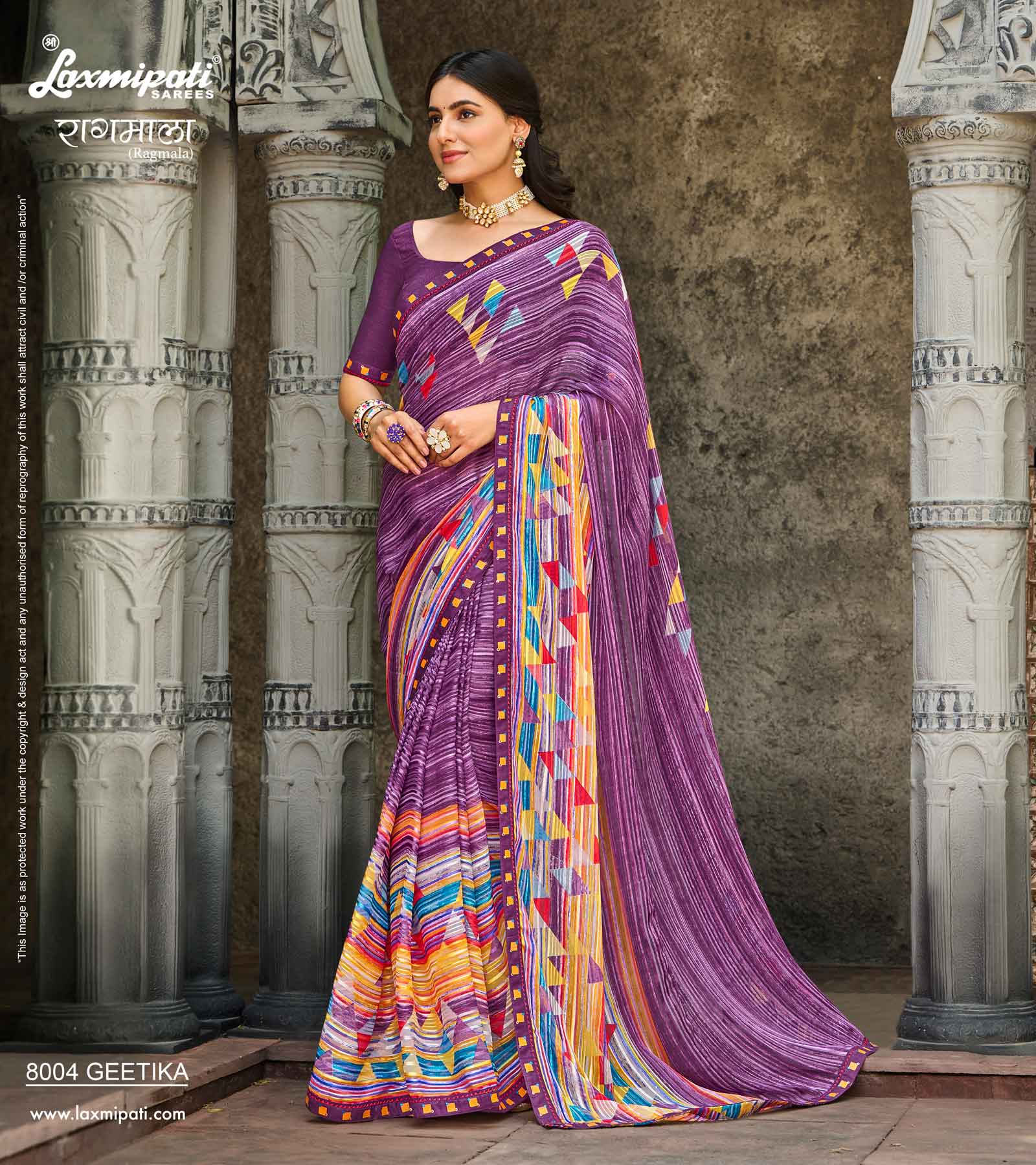 Laxmipati RAGMALA 8004 Georgette with Satin Patta Multicolor Saree