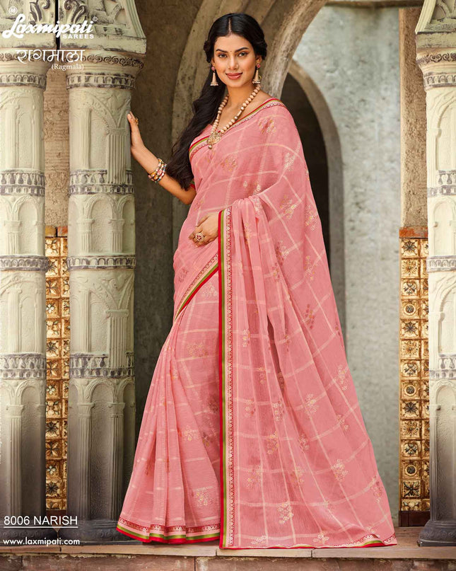 Laxmipati RAGMALA 8006 Chiffon Checks Pink Saree