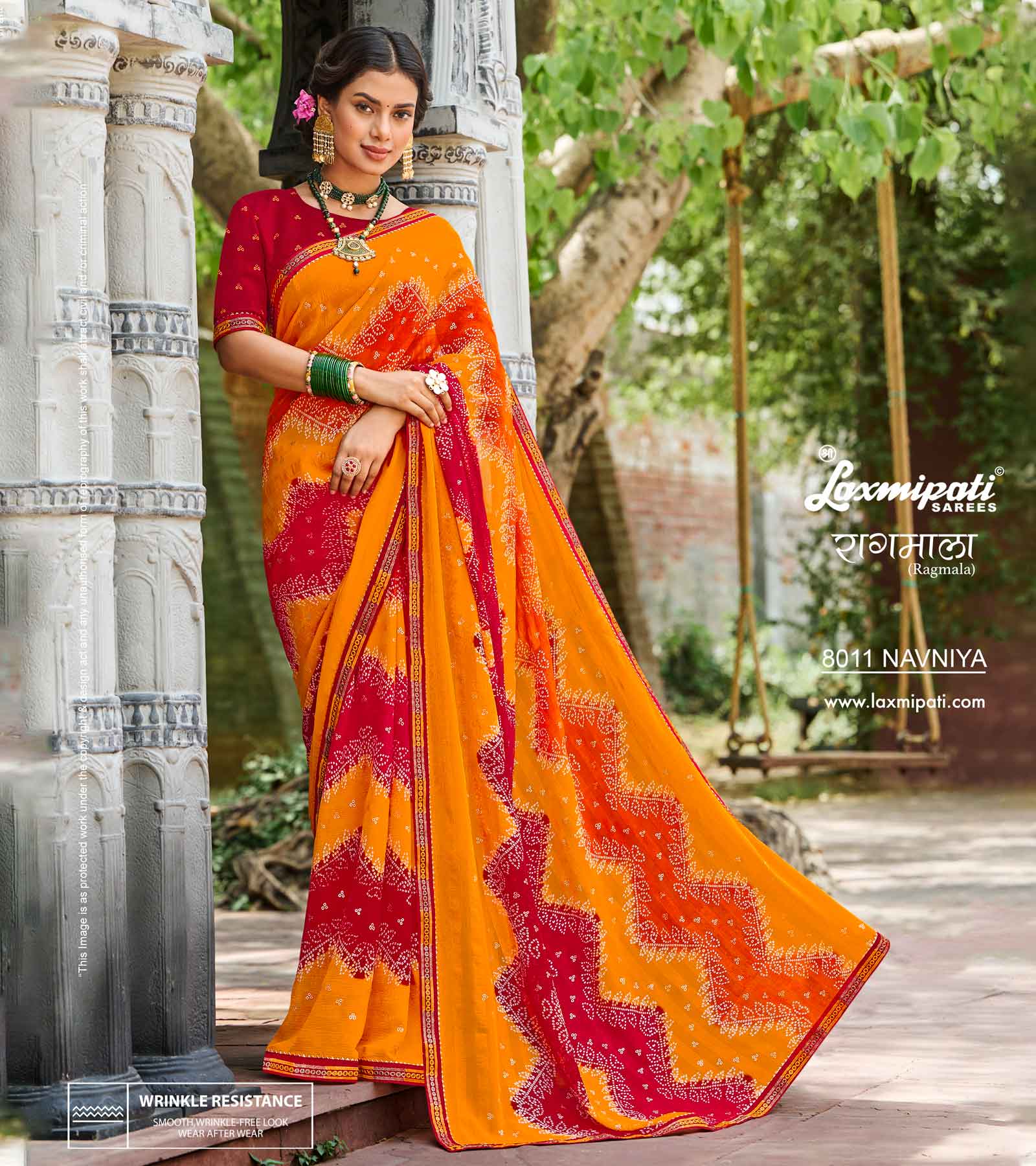 Laxmipati RAGMALA 8011 Georgette Red & Gold Saree