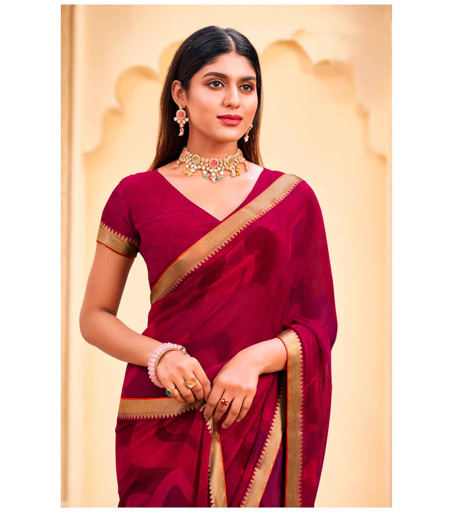 Laxmipati Cheeku  8040 C/C Georgette Maroon Sarees