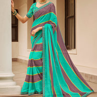 Laxmipati Geometric Blue Chiffon Printed Saree