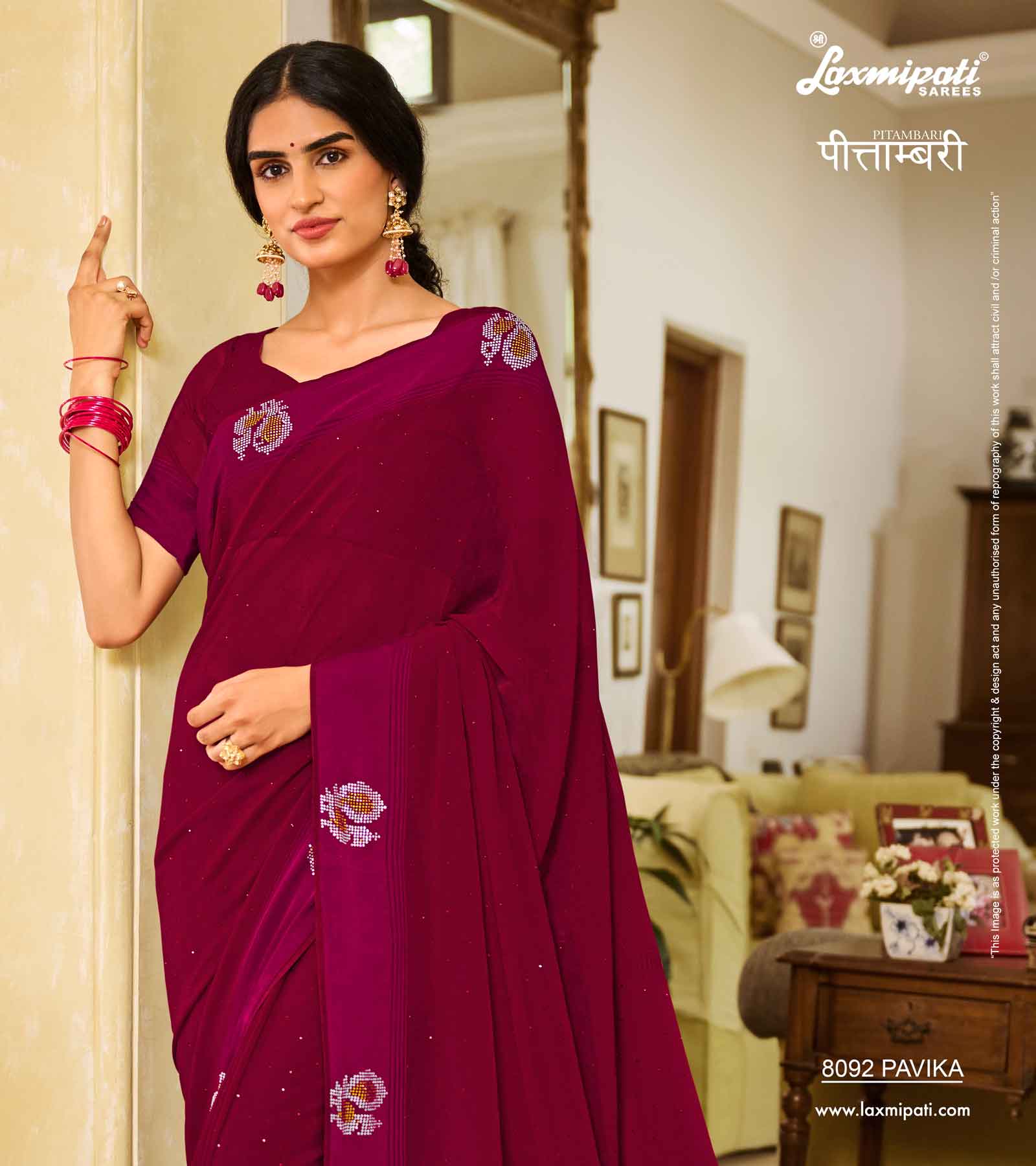 Laxmipati PITAMBARI 8092 Georgette with Satin Patta Maroon Saree