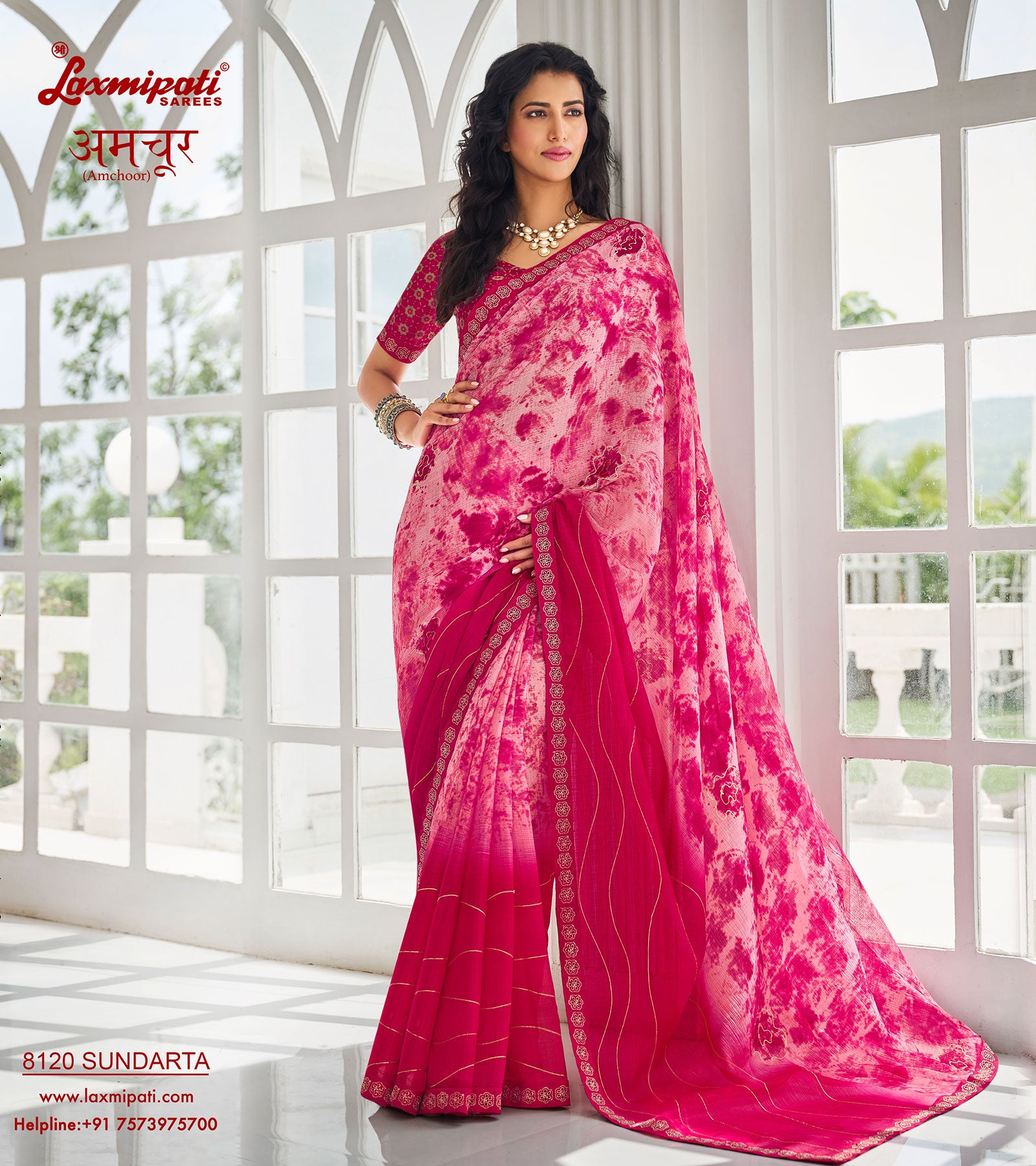 Laxmipati Amchoor 8120 Chiffon Pink Saree