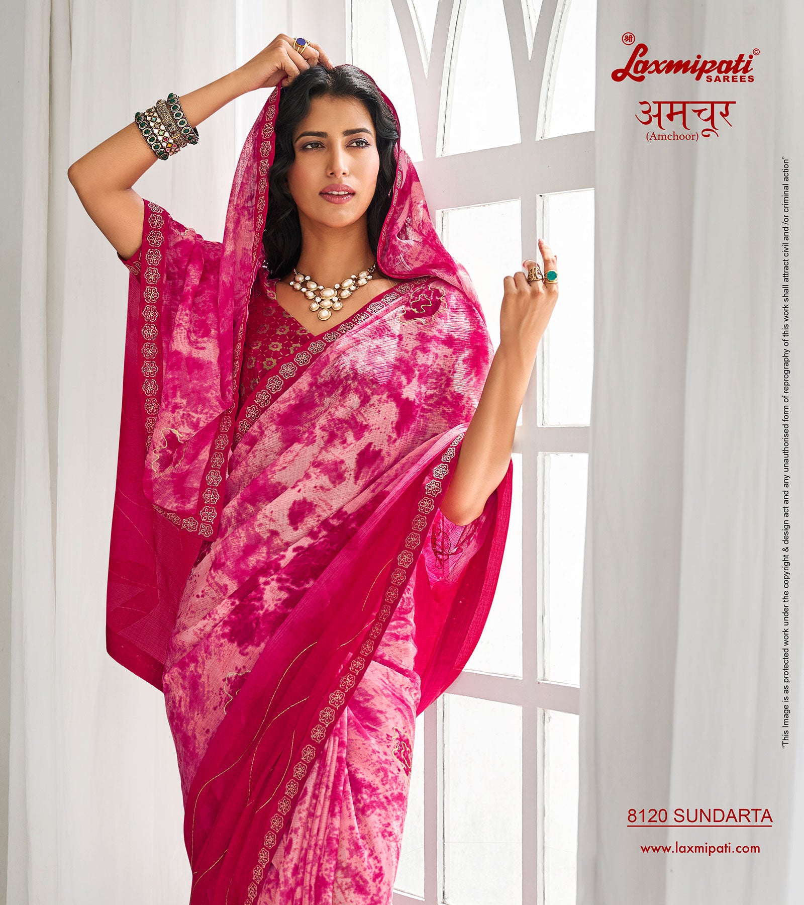 Laxmipati Amchoor 8120 Chiffon Pink Saree