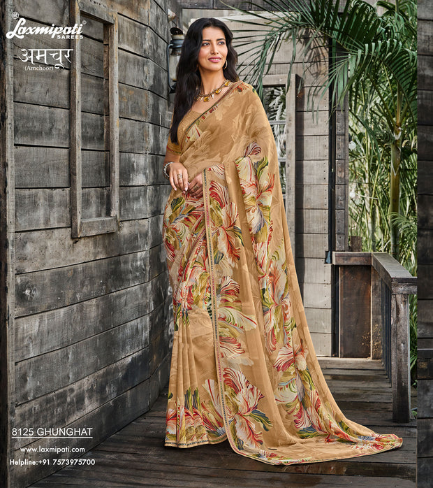 Laxmipati Amchoor 8125 Georgette pattern Chikoo Saree