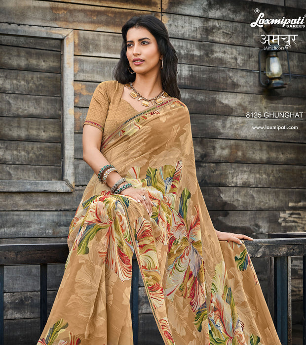 Laxmipati Amchoor 8125 Georgette pattern Chikoo Saree
