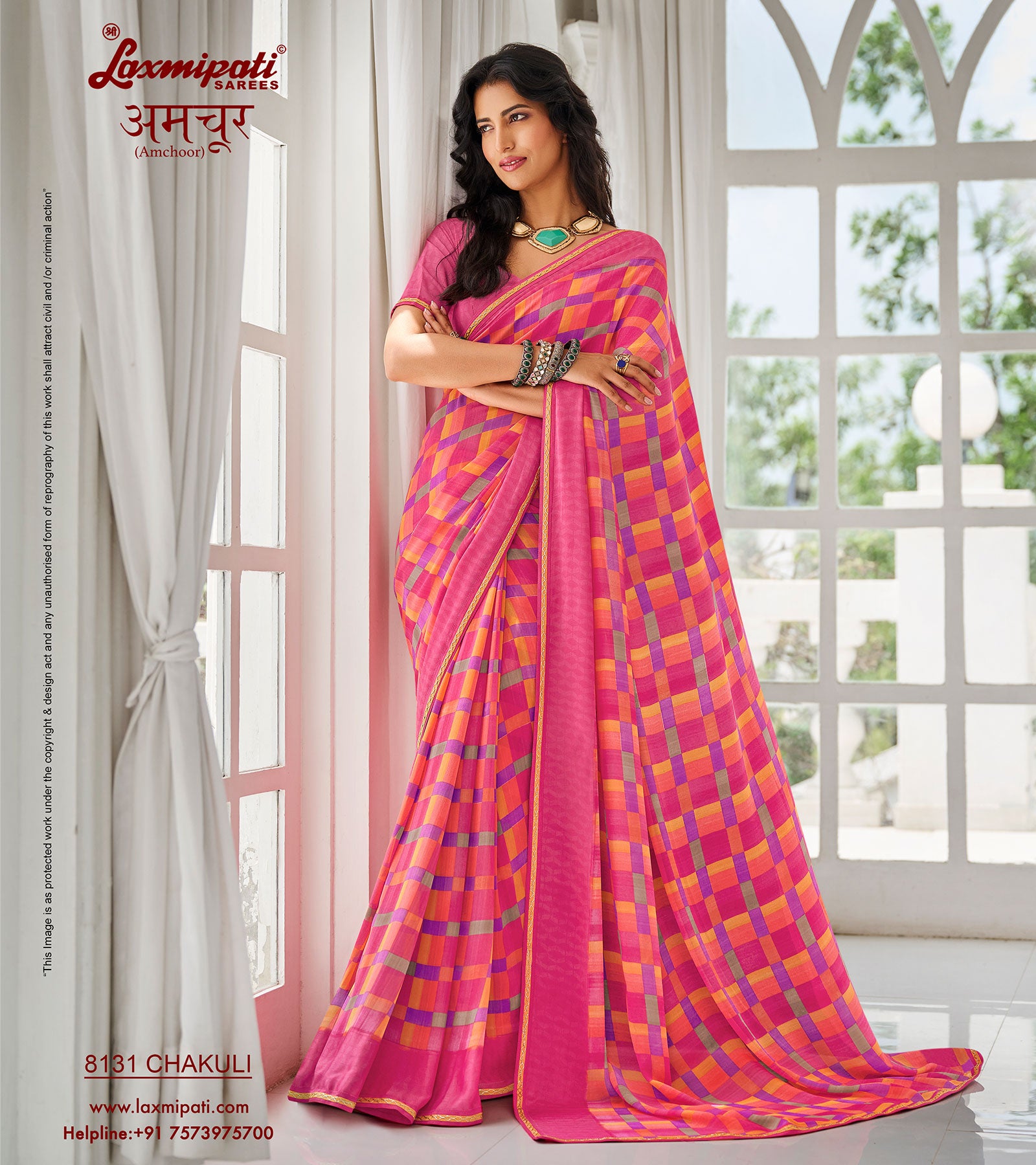 Laxmipati Amchoor 8131 Georgette Satin Border Tomato Saree