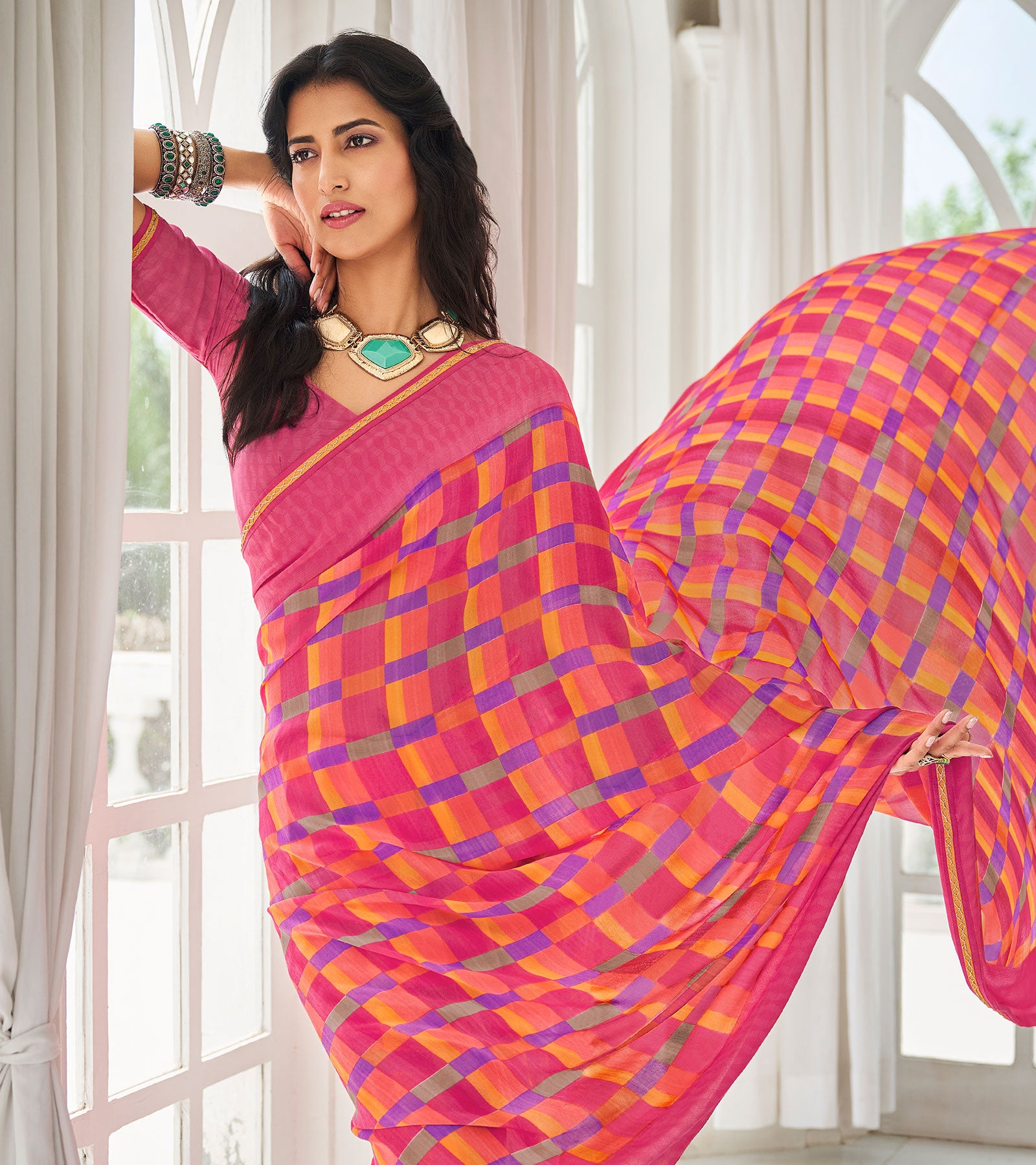 Laxmipati Amchoor 8131 Georgette Satin Border Tomato Saree