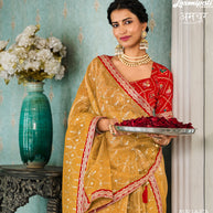 Laxmipati Amchoor 8132 Tissue Organza Mustard Saree