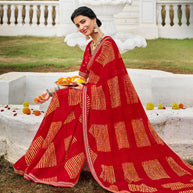Laxmipati Chiffon Red Geometric Printed Saree