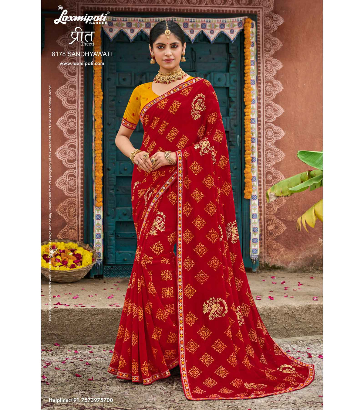 Laxmipati Preet 8178 Chiffon Georgette Red Saree