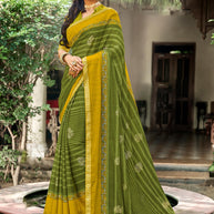 Laxmipati Chiffon Green Floral Printed Saree