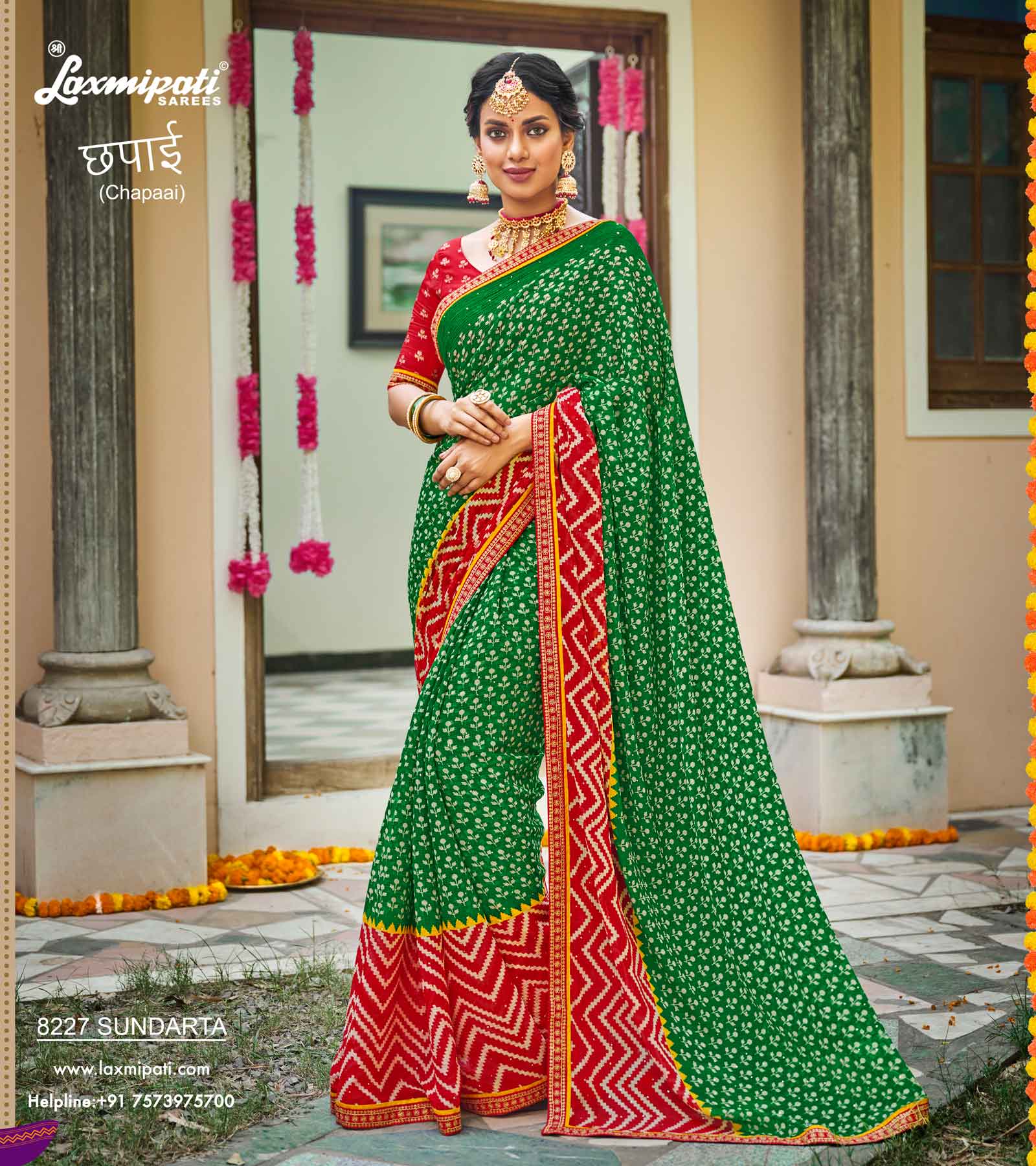 Laxmipati Chapaai 8227 Chiffon Green Saree