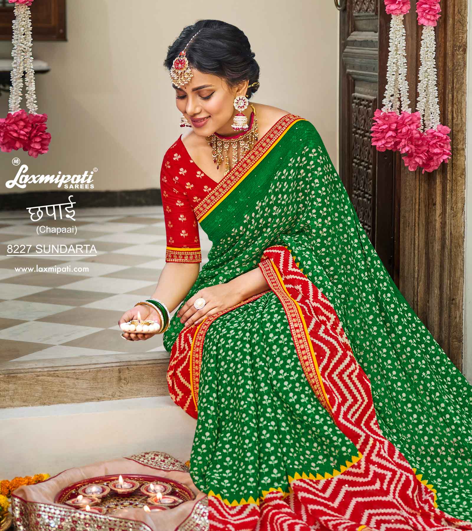 Laxmipati Chapaai 8227 Chiffon Green Saree