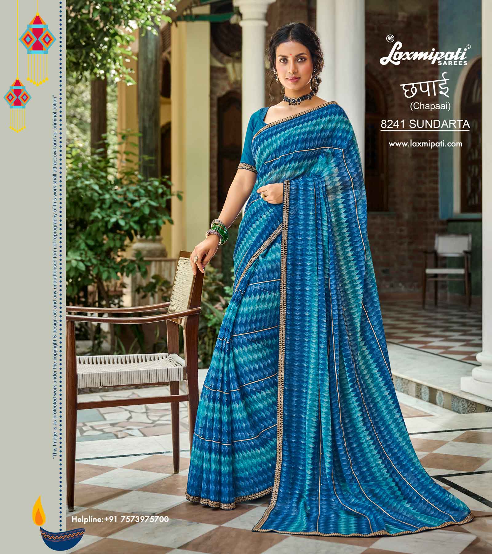 Laxmipati Chapaai 8241 Chiffon Royal Blue Saree