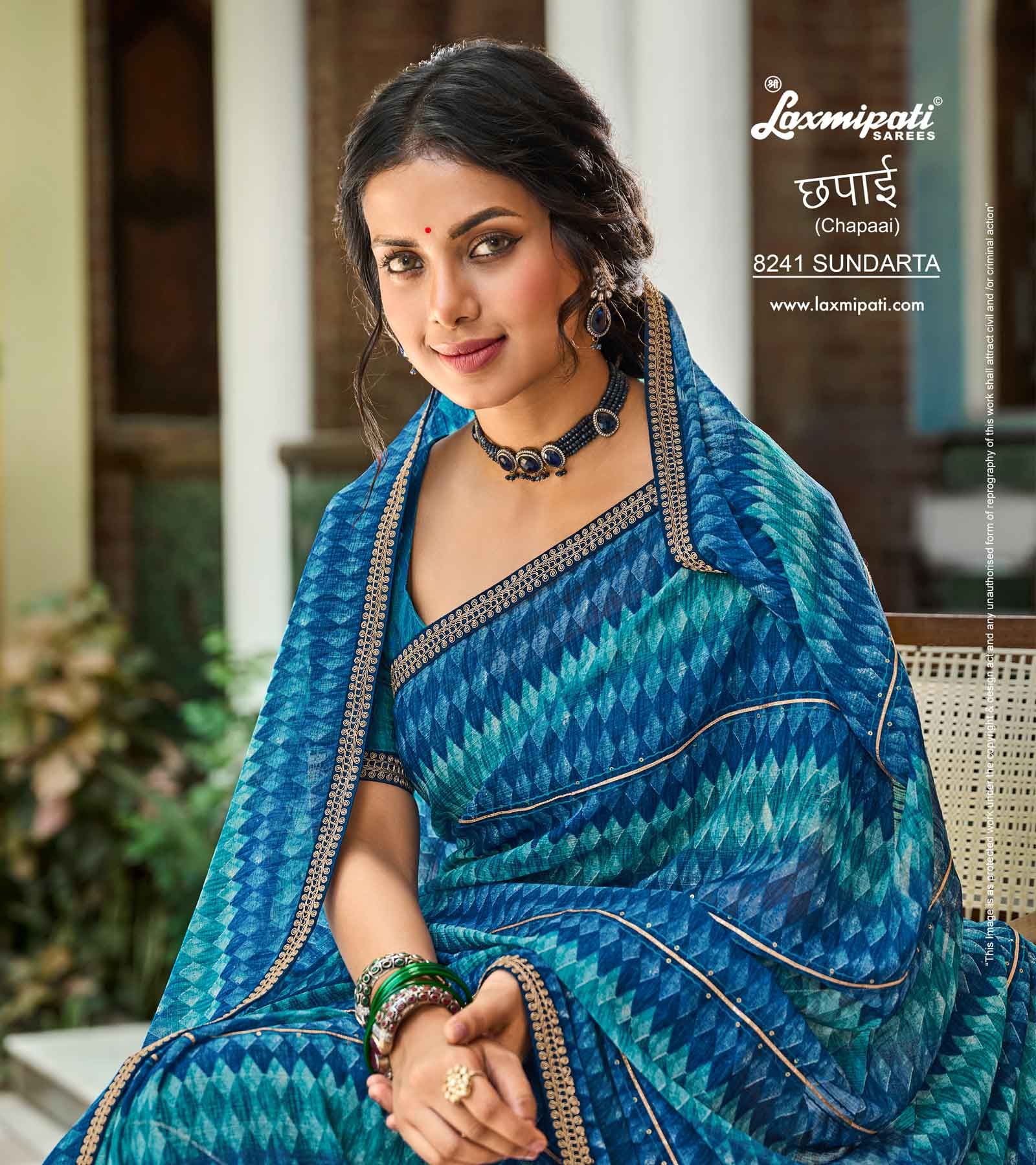 Laxmipati Chapaai 8241 Chiffon Royal Blue Saree