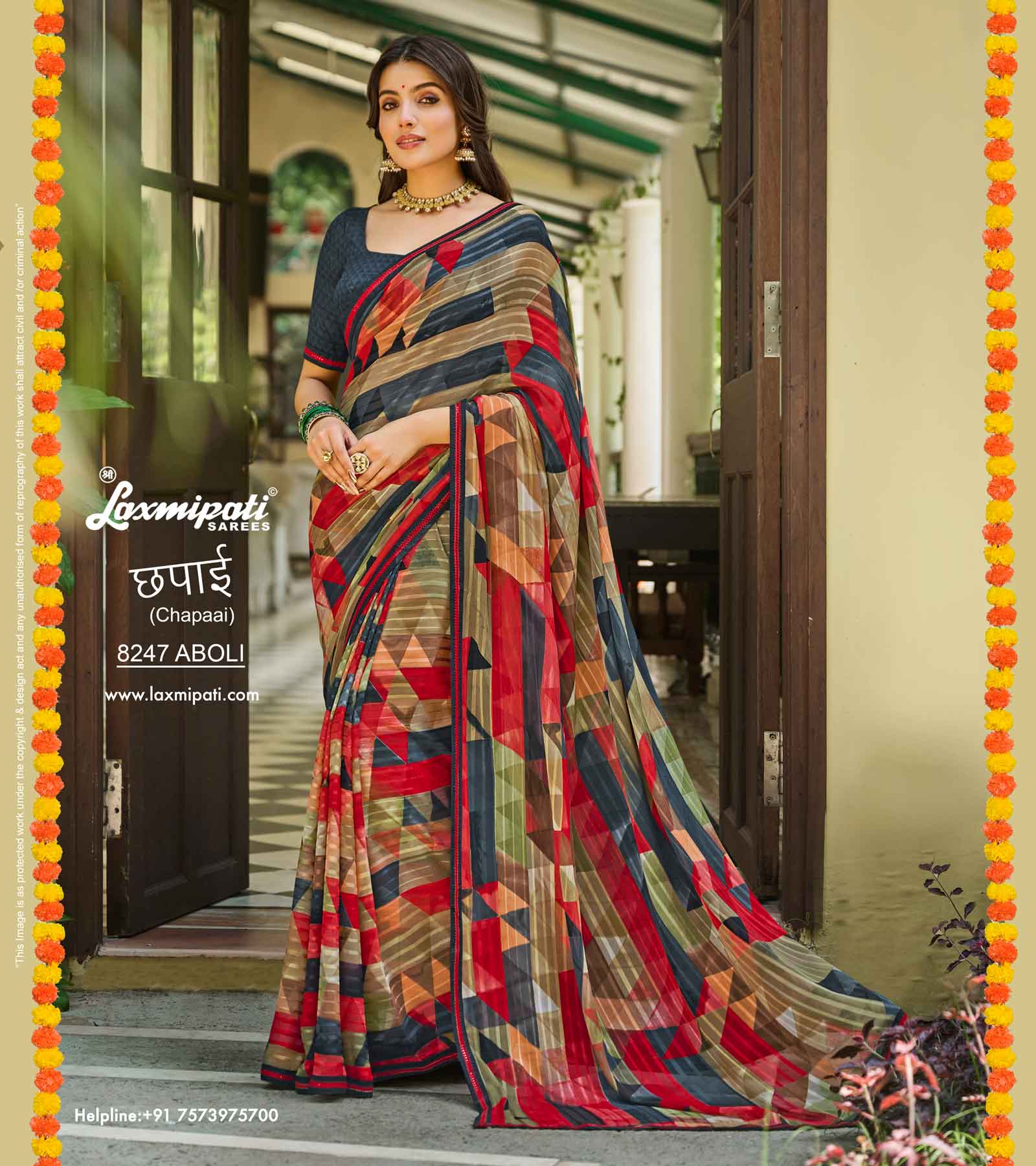 Laxmipati Chapaai 8247 Satin Patti Multicolor Saree